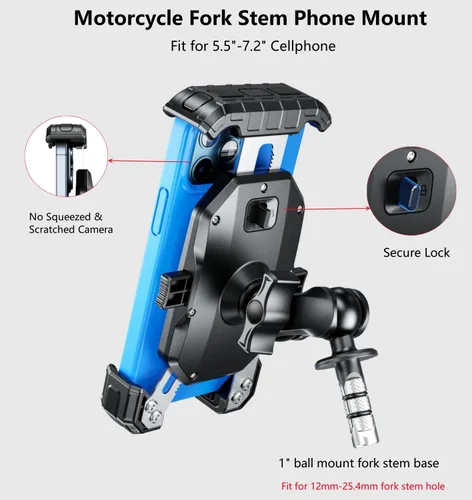Miniatura 4 de Kewig Soporte de teléfono para horquilla de motocicleta, con tapa antirrobo de brazo corto, soporte para teléfono de motocicleta