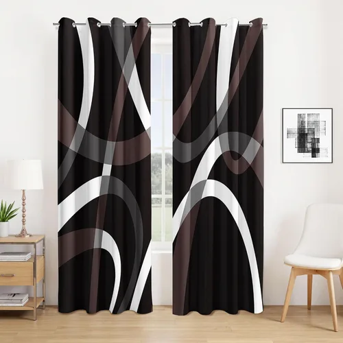 Miniatura 8 de weesire Cortinas opacas modernas para dormitorio, sala de estar, 2 paneles, 100% opacas, cortinas con patrón circular blanco y negro, cortinas