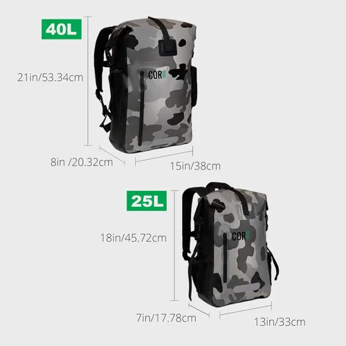 Miniatura 6 de COR Surf Mochila impermeable con funda para laptop Senderismo resistente, mochila seca para kayak Cierre enrollable (camuflaje de 40 litros)