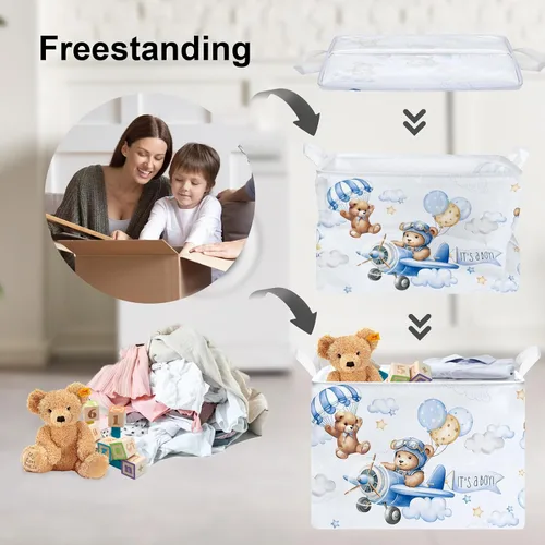 Miniatura 3 de Clastyle Cesta rectangular plegable de 36 l con asa para almacenamiento de ropa de juguete rectangular con asa para habitación de niños, guardería