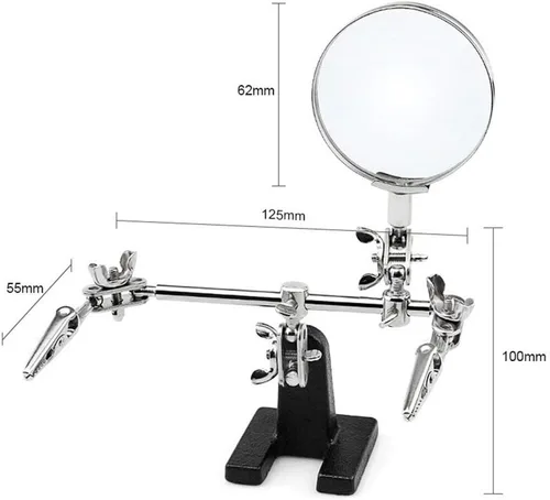 Miniatura 6 de Soporte de lupa de manos de ayuda con clips de cocodrilo dobles ajustables – Lupa FEITA 5X perfecta para soldar, manualidades, pasatiempos, micro