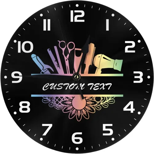 Miniatura 11 de Reloj de pared personalizado para peluquería, añade tu texto, reloj de peluquería personalizado para salón de belleza, decoración de reloj de pared
