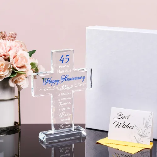 Miniatura 3 de YWHL Regalo de Cruz de Cristal del 45º Aniversario para Padres, Regalos Románticos del 45º Aniversario de Boda para Esposa y Esposo, Regalos