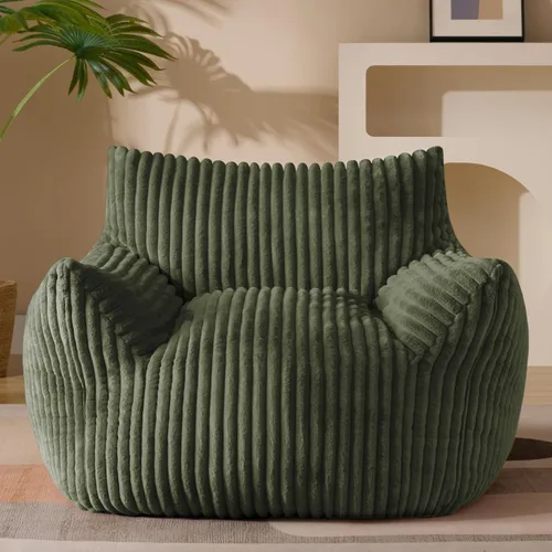 Miniatura 12 de Puf Chaise Lounge de Gran Tamaño para Interiores para Adultos con Reposabrazos y Otomana - Puf Gigante Cómodo Beige Perezoso para el Suelo, Sofá