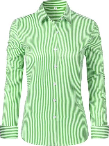 Miniatura 11 de Ruisin - Camisas supersuaves sin arrugas y con botones para mujer, unicolor, manga larga, diseño a rayas, estilo formal, blusa de vestir