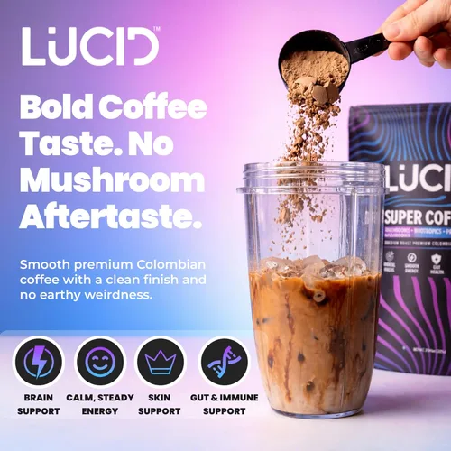 Miniatura 4 de Lucid Superfood Café Orgánico de Hongos con Nootrópicos - Melena de León, Tremella, Cordyceps y Cola de Pavo - Café Instantáneo de Hongos