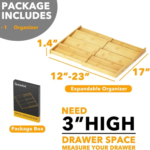 Miniatura 5 de SpaceAid Organizador de cajones de especias de bambú, (necesita cajón de 3 pulgadas de profundidad), estante de especias expandible de 4 niveles