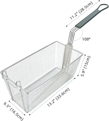 Miniatura 3 de Cesta para freidora profunda con ganchos frontales, mango antideslizante, cesta de 13.2 x 6.5 x 5.9 pulgadas, mango largo de 11.2 pulgadas, fácil
