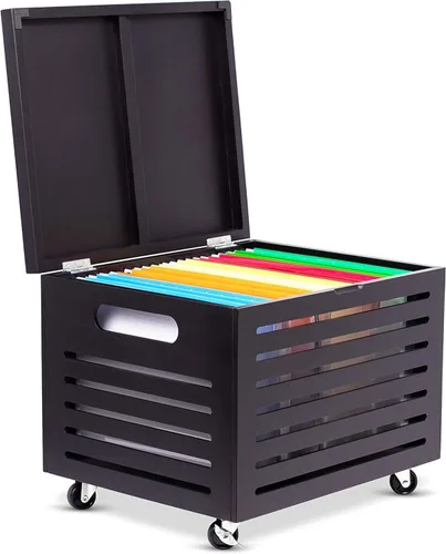 Miniatura 9 de BIRDROCK HOME Caja organizadora de almacenamiento de archivos rodantes con tapa (nueva versión) – Caja decorativa de madera de bambú para documentos