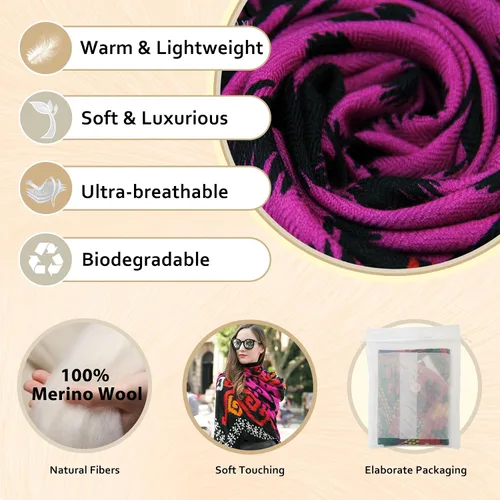 Miniatura 251 de DANA XU Manta de pashmina extragrande 100% de lana merina, bufanda de viaje, bufanda de cachemira para mujer, otoño e invierno, chal de gran