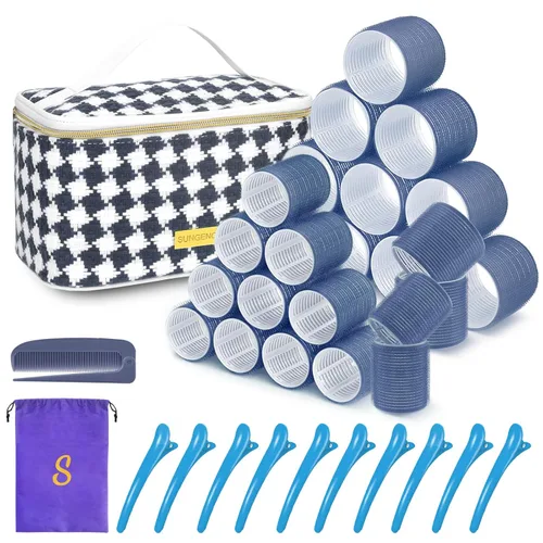 Miniatura 9 de Juego de rodillos de cabello 18 piezas, rodillos de cabello con pinzas y peine, rizadores de peluquería, estilos DIY, Sungenol 3 tamaños de rodillos