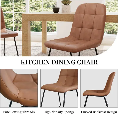 Miniatura 4 de HIPIHOM Juego de 4 sillas de comedor, modernas sillas de comedor de piel sintética para cocina, sala de estar, comedor (4 marrón)