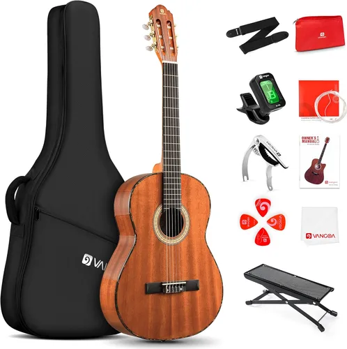 Miniatura 11 de Vangoa Guitarra clásica, cuerdas de nailon de 39 pulgadas, guitarra española para principiantes de tamaño completo con tapa de abeto y respaldo
