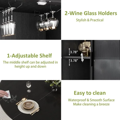 Miniatura 6 de IBF Mesa de comedor redonda negra para 4-6, mesa de cocina de 47 pulgadas con espacio para refrigerador, mesas de comedor modernas