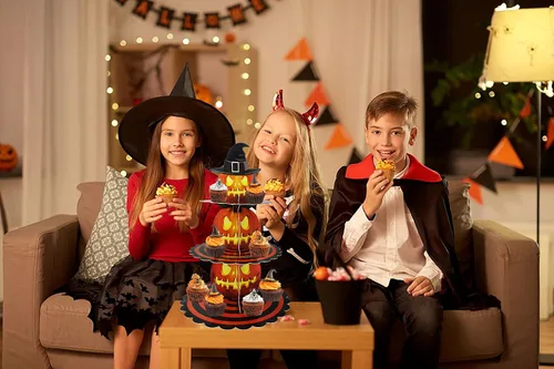Miniatura 4 de Soporte para cupcakes de Halloween de 3 niveles para mesa de postre, torre de calabaza, bandeja de cartón naranja para 24 cupcakes, decoraciones