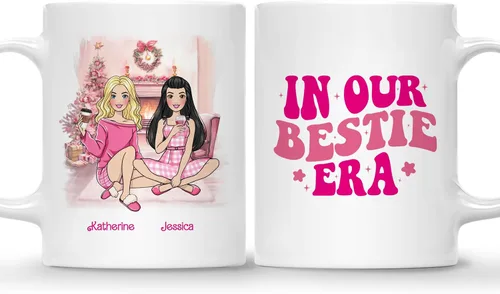 Miniatura 9 de Gossby Taza de café de Navidad personalizada para amigas, regalo de amistad de Navidad personalizado para 2 mejores amigos con diseño, nombre, taza