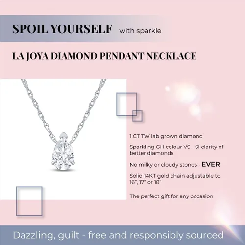 Miniatura 14 de La Joya Collares de diamantes de 1 quilate para mujer Collar de diamante solitario cultivado en laboratorio GH VS/SI Cadena de oro macizo