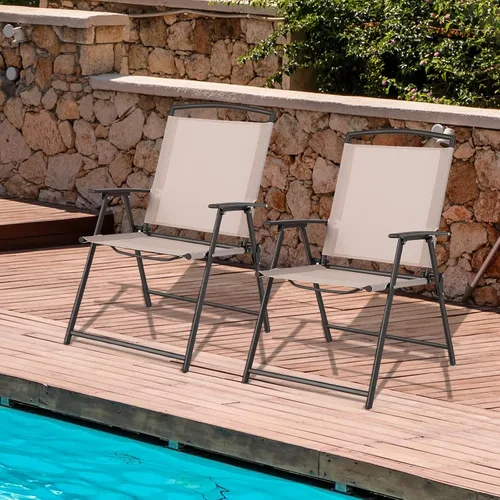 Miniatura 2 de Giantex Juego de 2 sillas plegables para patio – Sillas de exterior con reposabrazos y marco de acero inoxidable, sillas de comedor de patio