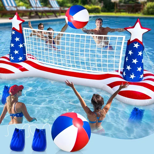 Miniatura 9 de Juego de flotador inflable de red de voleibol con pelota de playa de 19 pulgadas, diseño de faro, juguetes flotantes para deportes acuáticos