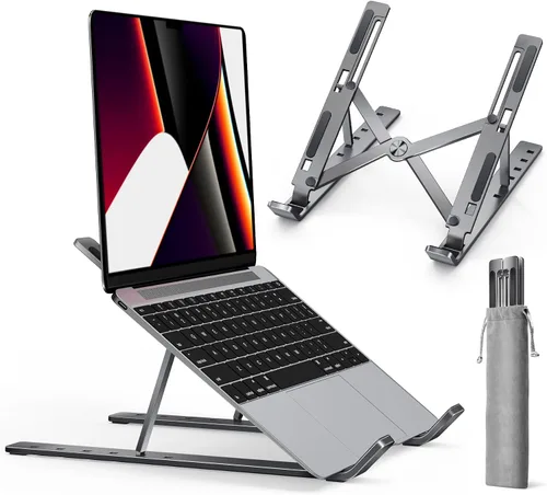 Miniatura 10 de ivoler Soporte para laptop, soporte elevador para laptop, soporte para tableta de computadora, 6 ángulos ajustables, de aluminio, ergonómico