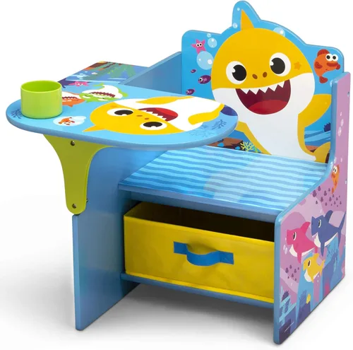 Escritorio con silla Baby Shark con compartimento de almacenamiento - Ideal para artes y manualidades, hora de merienda, educación en casa, tareas y