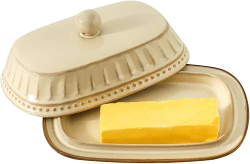 Miniatura 12 de Hasense Mantequillera con tapa para encimera, soporte de mantequilla de cerámica con asa perfecto para mantequilla de las costas este y oeste, Azul