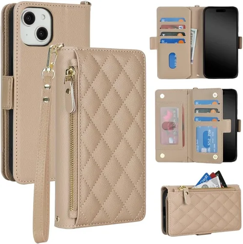 Miniatura 18 de Funda compatible con iPhone 13 Pro Max para Apple 12 Pro Max, piel sintética naranja, rombo para mujeres y hombres, bolsillo con cremallera