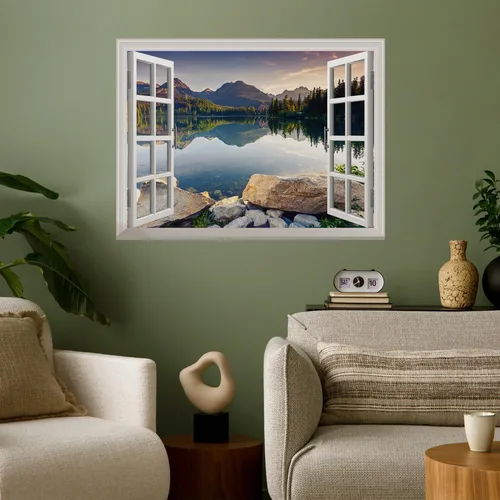 wall26 Adhesivo de pared extraíble/mural de pared Lago pacífico en otoño, decoración de pared creativa con vista de ventana, 24 x 32 pulgadas