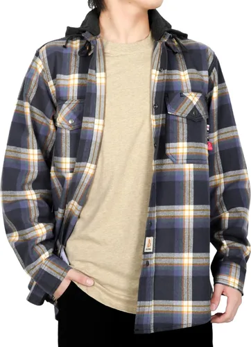 Miniatura 2 de BOCOMAL Camisas con capucha FR, camisas de franela a cuadros, con botones, resistentes al fuego, camisas de franela resistentes a la llama, chaqueta