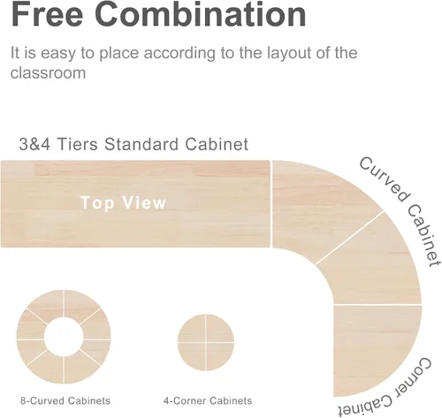 Miniatura 7 de Estante de almacenamiento Montessori curvado de 3 niveles - Organizador infantil para juguetes, libros y suministros de arte, muebles de gabinete