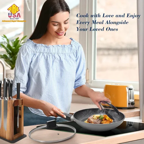 Miniatura 4 de ARC - Sartén antiadherente con mango extraíble, sartén de 10 pulgadas con tapa, sartén antiadherente, apta para horno y lavavajillas, sin PFOA