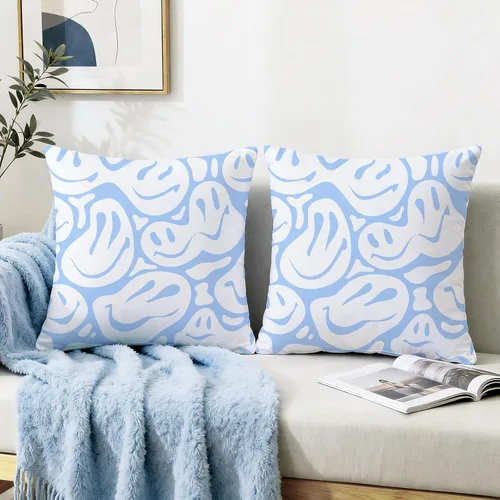 Miniatura 6 de Lindas almohadas de preppy (solo fundas, sin rellenos de almohada), lindas almohadas de color azul claro para la playa, adolescente, niña, Azul bebé
