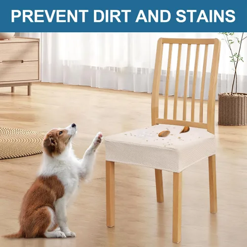 Miniatura 6 de Smiry Juego de 2 fundas de asiento impermeables para sillas de comedor, tela jacquard elástica, extraíble y lavable, fundas protectoras de asiento