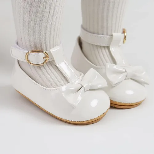 Miniatura 3 de QWZban Zapatos planos Mary Jane para bebés y niñas con Bownot, suela suave, suela suave, piel sintética, recién nacidos, primeros pasos, para fiesta