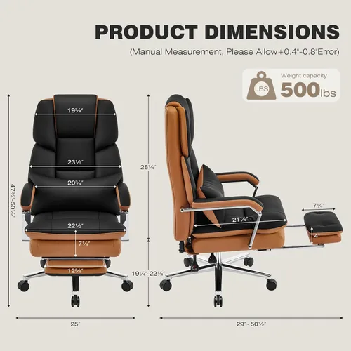 Miniatura 2 de Furniliving Silla de oficina grande y alta, 500 libras, silla de oficina ejecutiva de cuero con reposapiés, asiento ancho reclinable con soporte