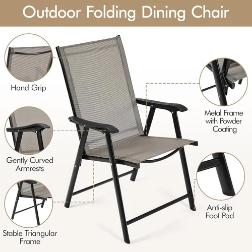 Miniatura 6 de Yaheetech Juego de 4 sillas de patio al aire libre, sillas de comedor portátiles con reposabrazos para campamento, césped, playa, sillas plegables