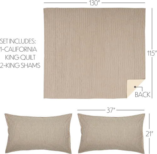 Miniatura 2 de VHC Brands Sawyer Mill Ticking Stripe California King - Juego de edredón color gris carbón