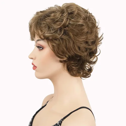 Miniatura 5 de Lydell Pelucas cortas y onduladas de 6 pulgadas, cabello sintético completo, estilo clásico (12TT26 marrón claro con reflejos)