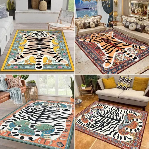 Alfombra bohemia vintage para sala de estar, dormitorio, patrón de estampado de tigre, antideslizante, alfombra de pasillo de cocina, lavable, 6