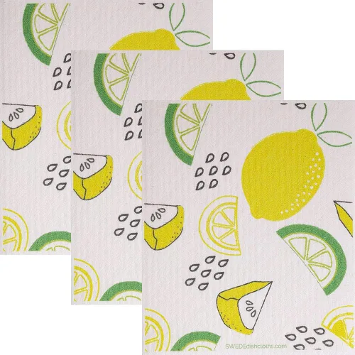SWEDEdishcloths Juego de 3 paños de cocina suecos (lima limón) cada toalla de papel de repuesto ecológica, reutilizables, absorbentes, paños de
