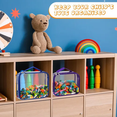 Miniatura 6 de Sanwuta 6 paquetes de bolsas de almacenamiento de juguetes, bolsas de PVC con organizador y cierre, contenedor impermeable para juegos de mesa
