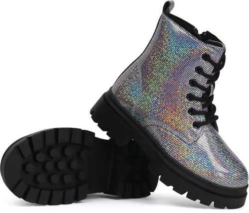 Miniatura 4 de starmerx Botas de tobillo para niñas, botas de combate con cordones y cremallera lateral, cómodas botas para niños