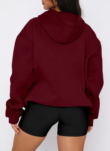 Miniatura 84 de onlypuff Sudadera casual con capucha para mujer, de manga larga, con bolsillo de canguro, hombro caído