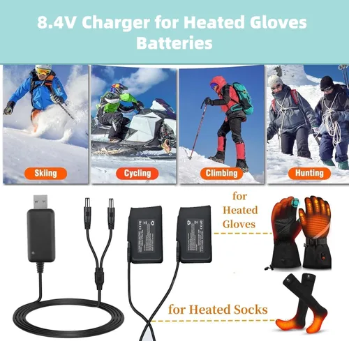 Miniatura 4 de Cargador dual DC compatible con guantes calefactados de 8.4 V, calcetines y batería recargable