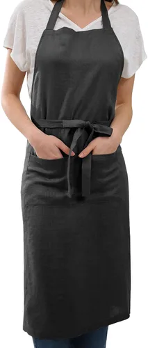Amazhiyu Delantal de cocina de lino puro con bolsillos para mujeres y hombres, cocinero, barbacoa, manualidades