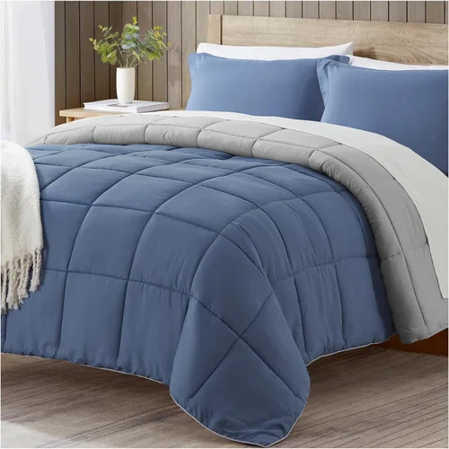 Miniatura 12 de satisomnia Juego de edredón tamaño California King, edredón de cama azul marino tamaño California King, edredón de cama alternativo de plumón de 3