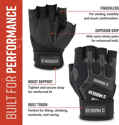 Miniatura 3 de MudGear Guantes de entrenamiento duraderos sin dedos con soporte de muñeca para carreras de obstáculos y entrenamiento de fitness, mejoran