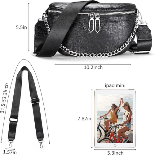 Miniatura 5 de Riñoneras de moda para mujer, Sightor - Riñonera pequeña cruzada de cuero, Negro -, Moda