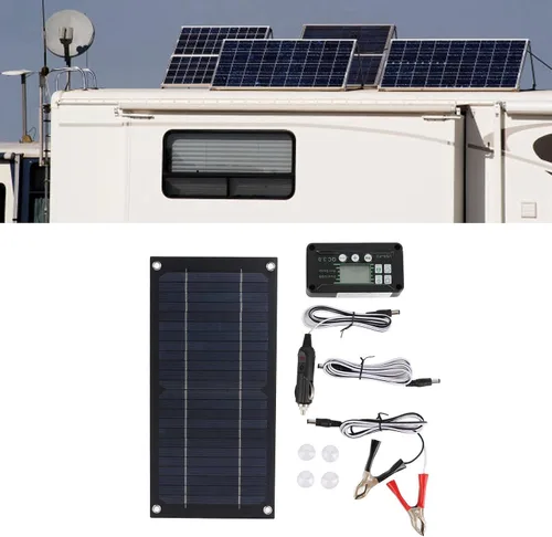 Miniatura 6 de Ejoyous Kit de panel solar, 600 W, cargador de panel solar monocristalino de silicio 100 A, kit de panel solar con cable de extensión, clip