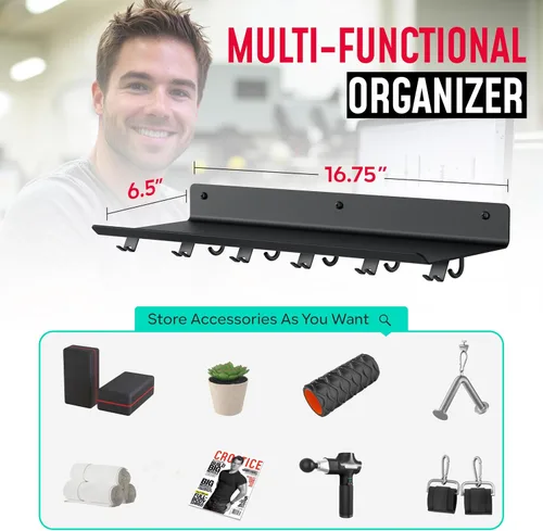 Miniatura 2 de Estante Flotante de 1 Nivel Compatible con Accesorios Tonales, Estante de Almacenamiento para Gimnasio en Casa, Organizador de Montaje en Pared